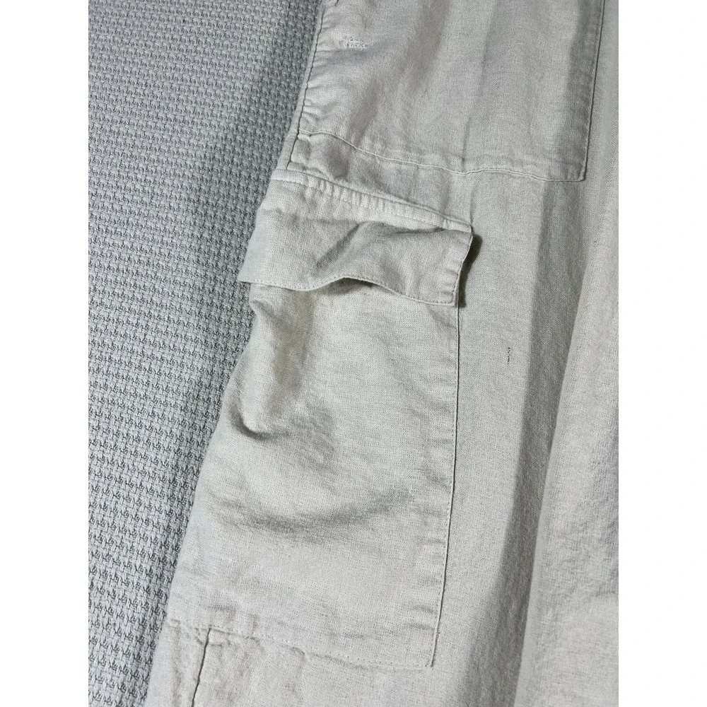 Time and Tru Womens Y2K Linen Blend Cargo Pants Beige Elastic Waist Size XL